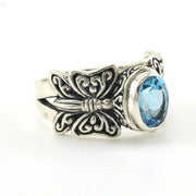 Alt View Sterling Silver Blue Topaz 6x8mm Oval Butterfly Ring