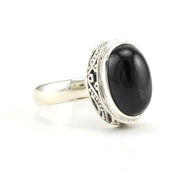 Side View Sterling Silver Black Star Diopside 8x12mm Oval Bali Ring