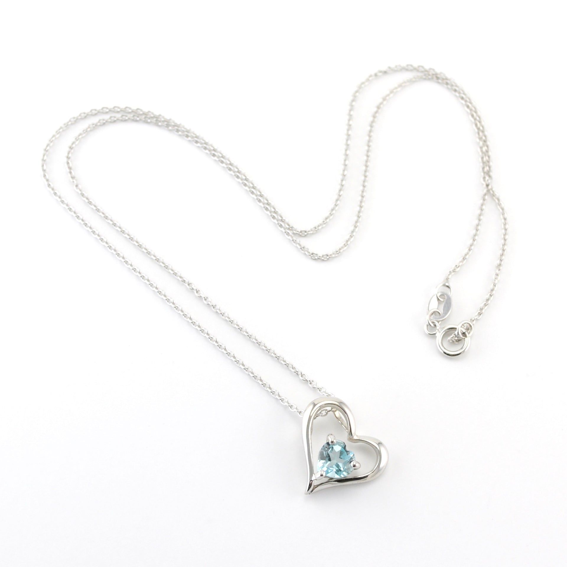 Sterling Silver Blue Topaz Heart within Heart Necklace