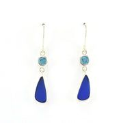 Alt Veiw Sterling Silver Blue Topaz Cobalt Sea Glass Earrings