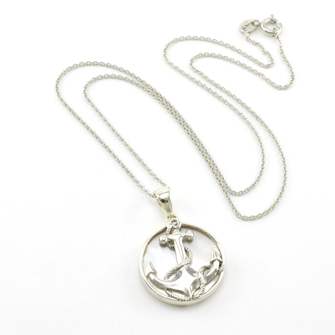 Sterling Silver Mother of Pearl Anchor Necklace