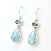 Side View Sterling Silver Blue Topaz Oval Larimar Tear Earrings