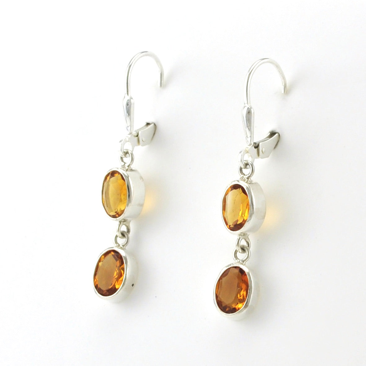 Sterling Silver Citrine 2 Oval Dangle Earrings