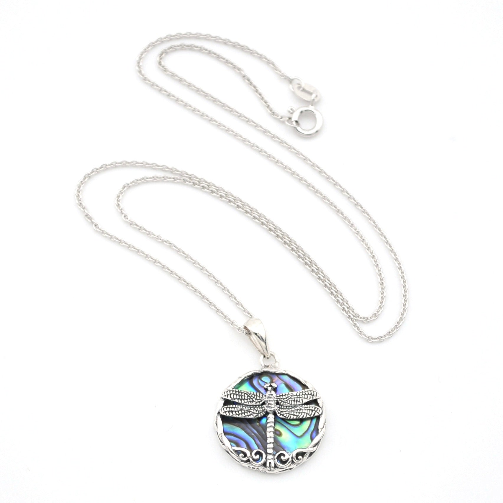 Abalone Dragonfly Round Necklace