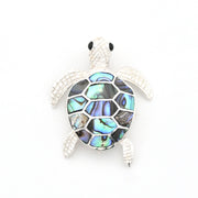 Tortoiseshell turtle brooch on a white background