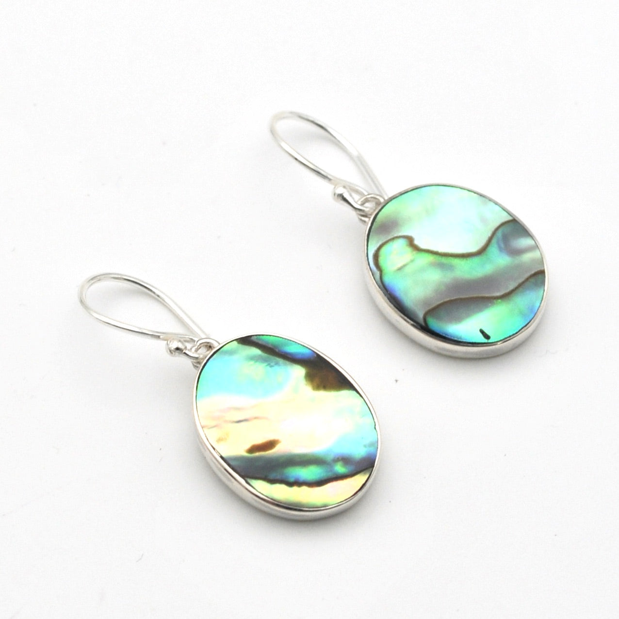 Silver Abalone Oval Dangle Earrings