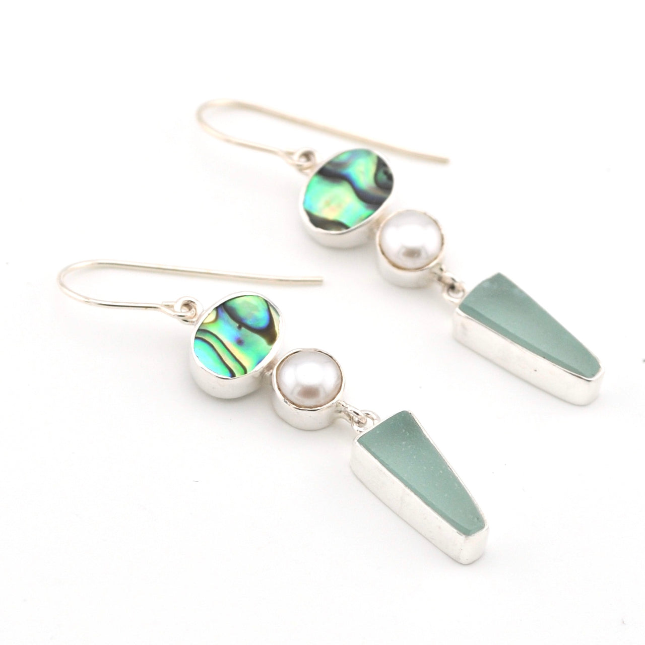 Abalone Pearl Aqua Sea Glass Earrings