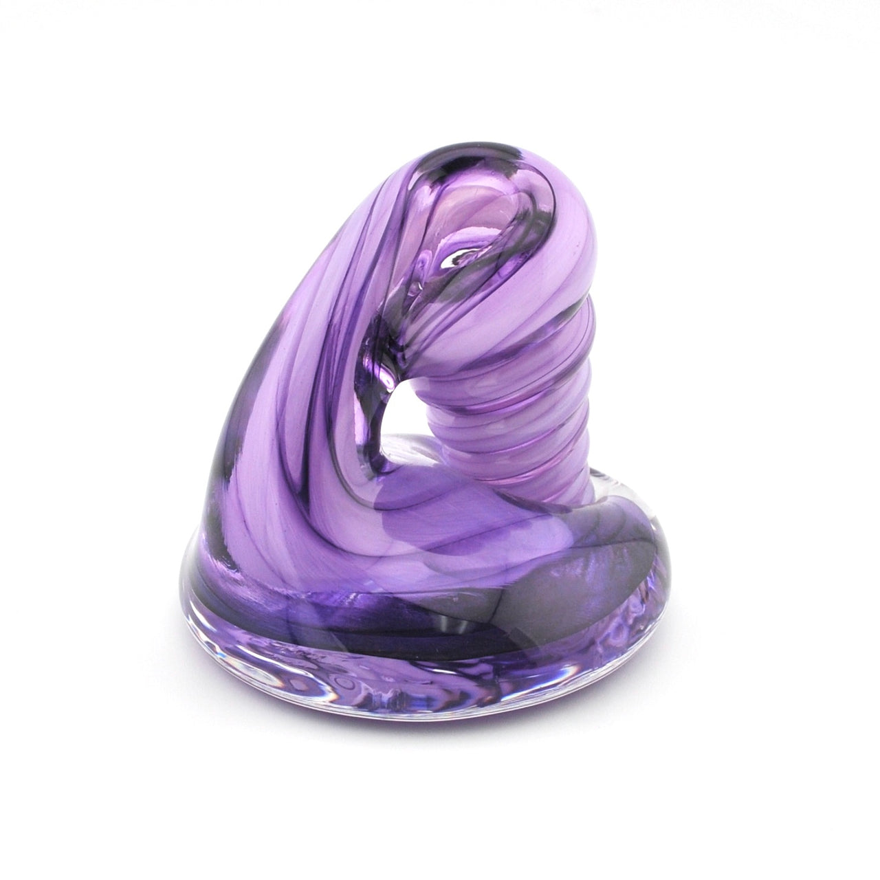 Purple glass sculpture on a white background