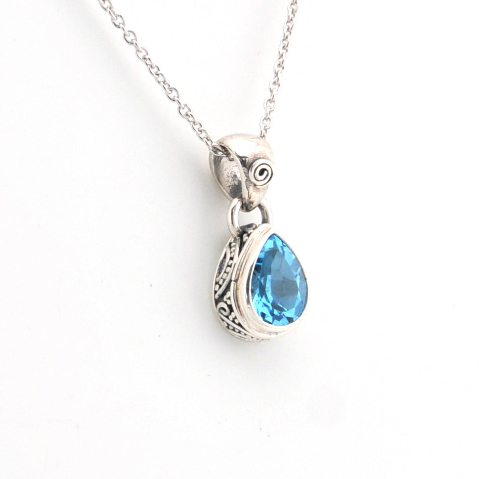 Additional View Blue Topaz 7x9mm Tear Bali Necklace
