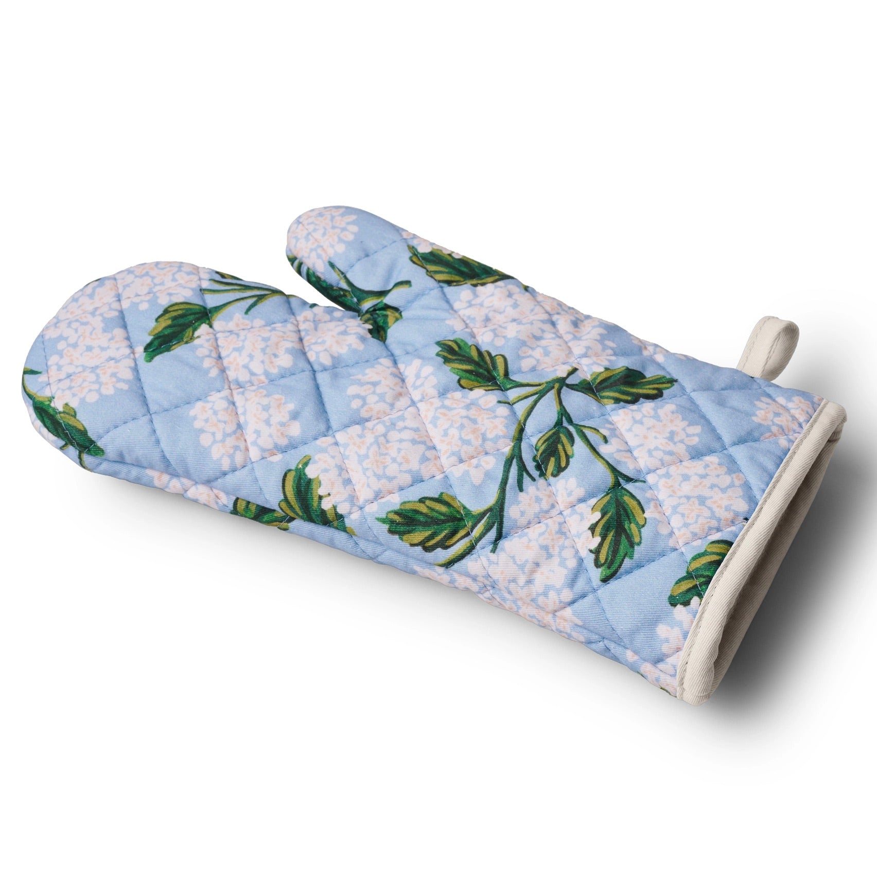 Oven mitt with floral pattern on a white background