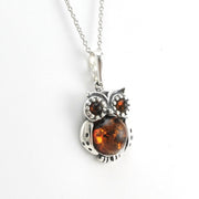 Additional View Silver Amber Owl Necklace