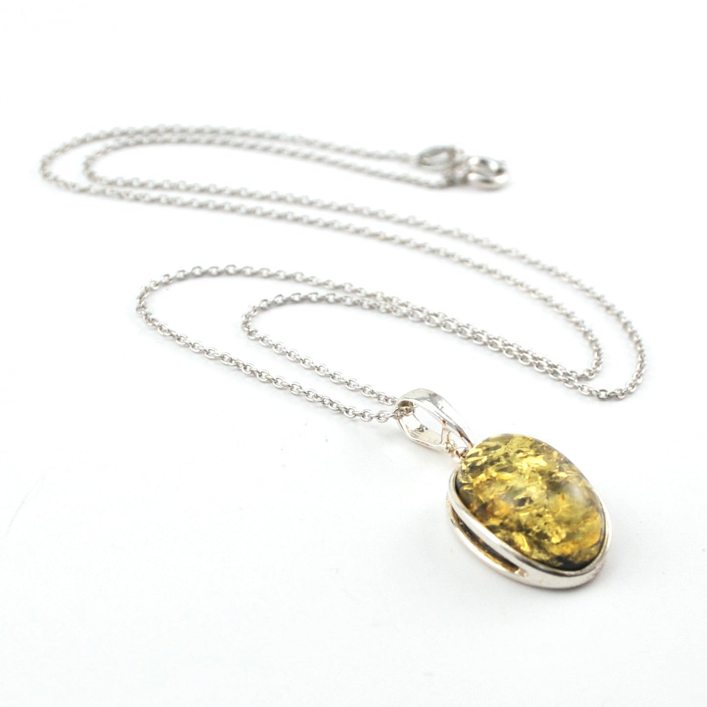 Additional View Silver Green Amber Oval Necklace