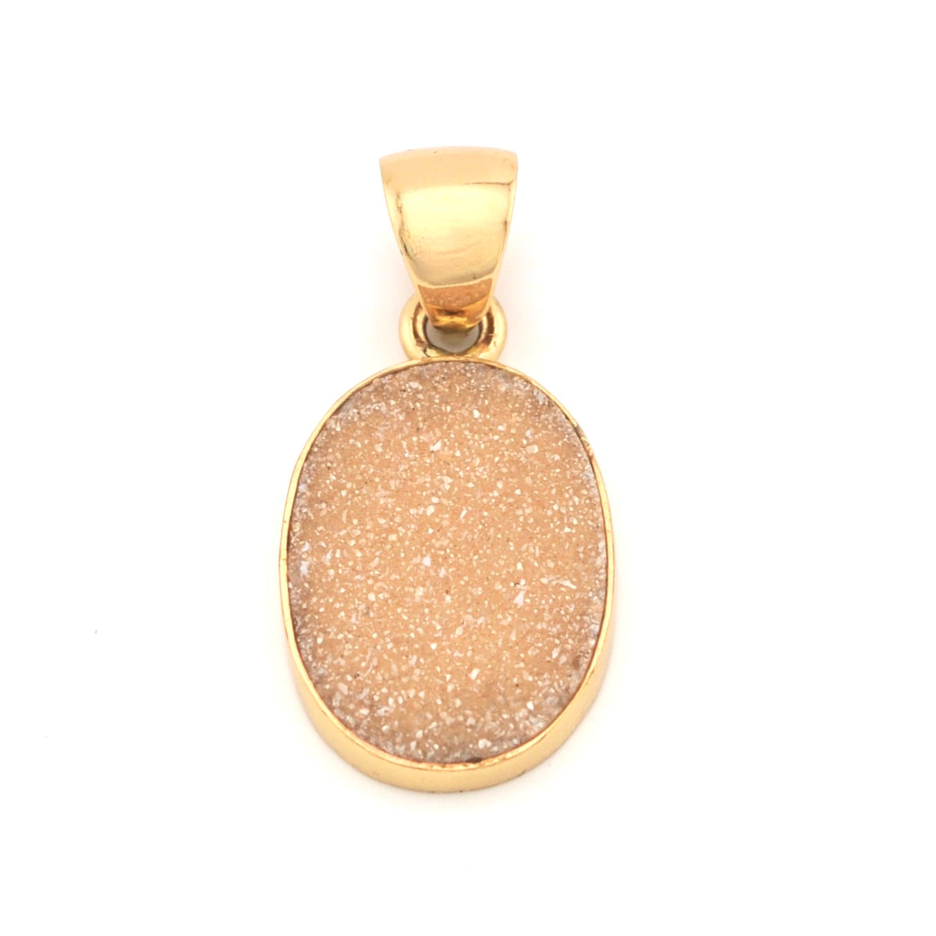 Gold pendant with a beige stone on a white background