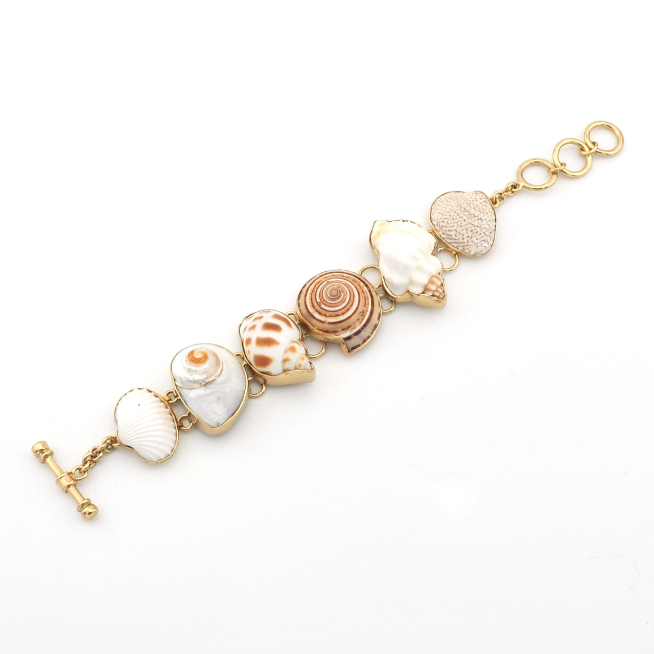 Bracelet with shell-shaped beads on a white background
