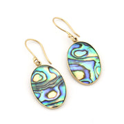 Abalone Oval Dangle Earrings on white background.