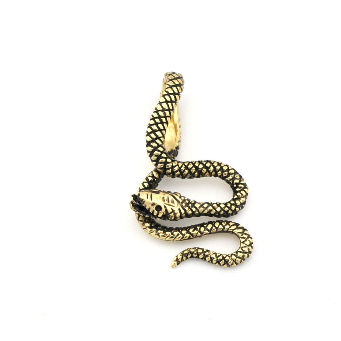 Gold snake-shaped earring on a white background