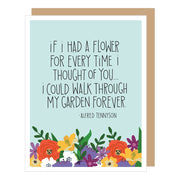 Greeting card with floral design and romantic quote on a light blue background