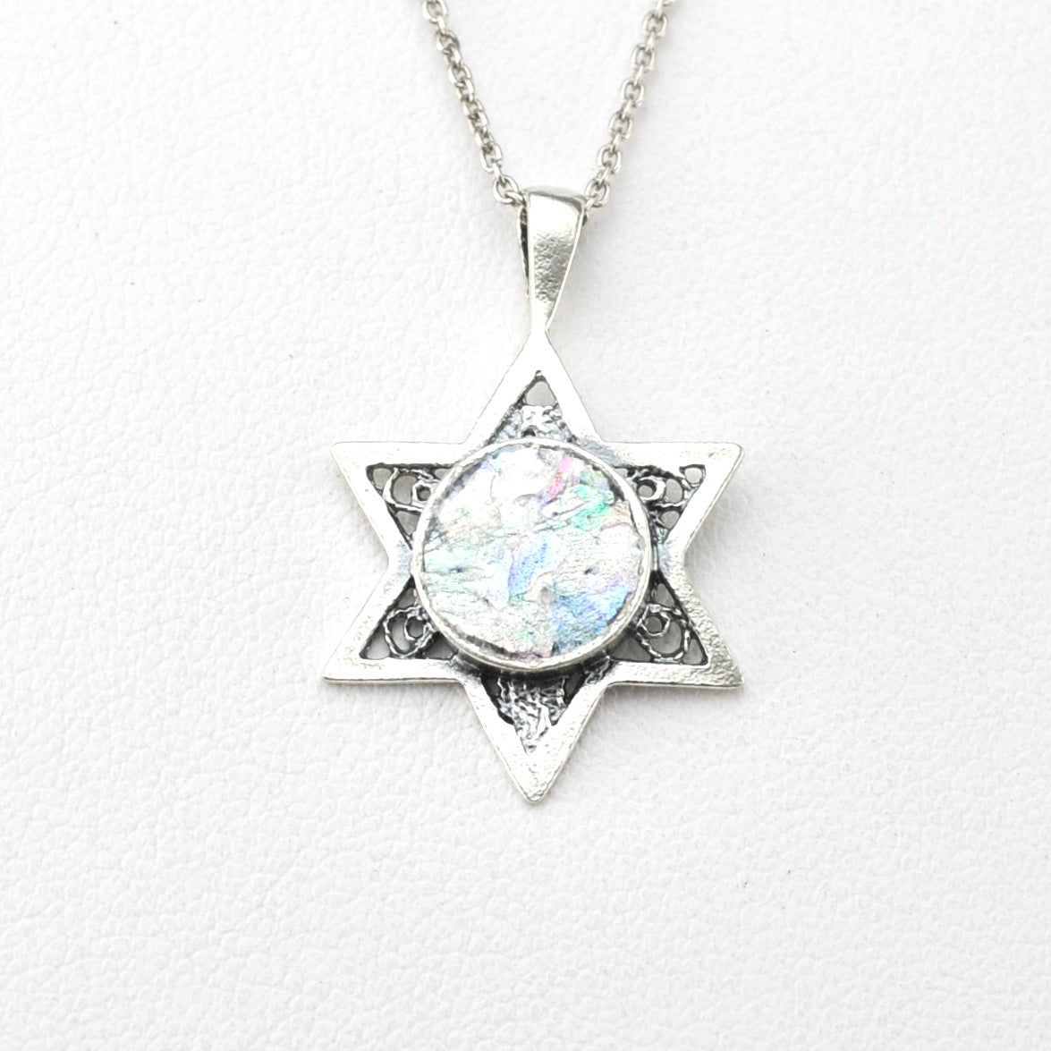Alternate View Silver Roman Glass Star of David Pendant