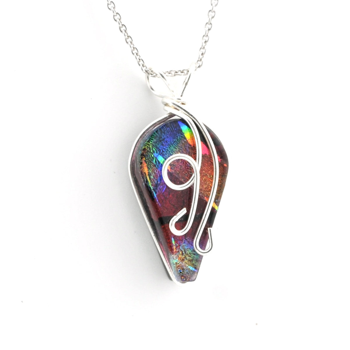 Alternate Dichroic Glass Rainbow Red Small Wisteria Pendant
