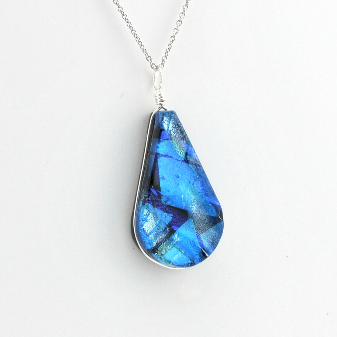 Alternate Dichroic Glass Sea Blue Tear Pendant