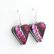 Alternate Silver Dichroic Glass Cranberry Red Heart Earrings