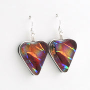 Alternate Silver Dichroic Glass Rainbow Red Heart Earrings