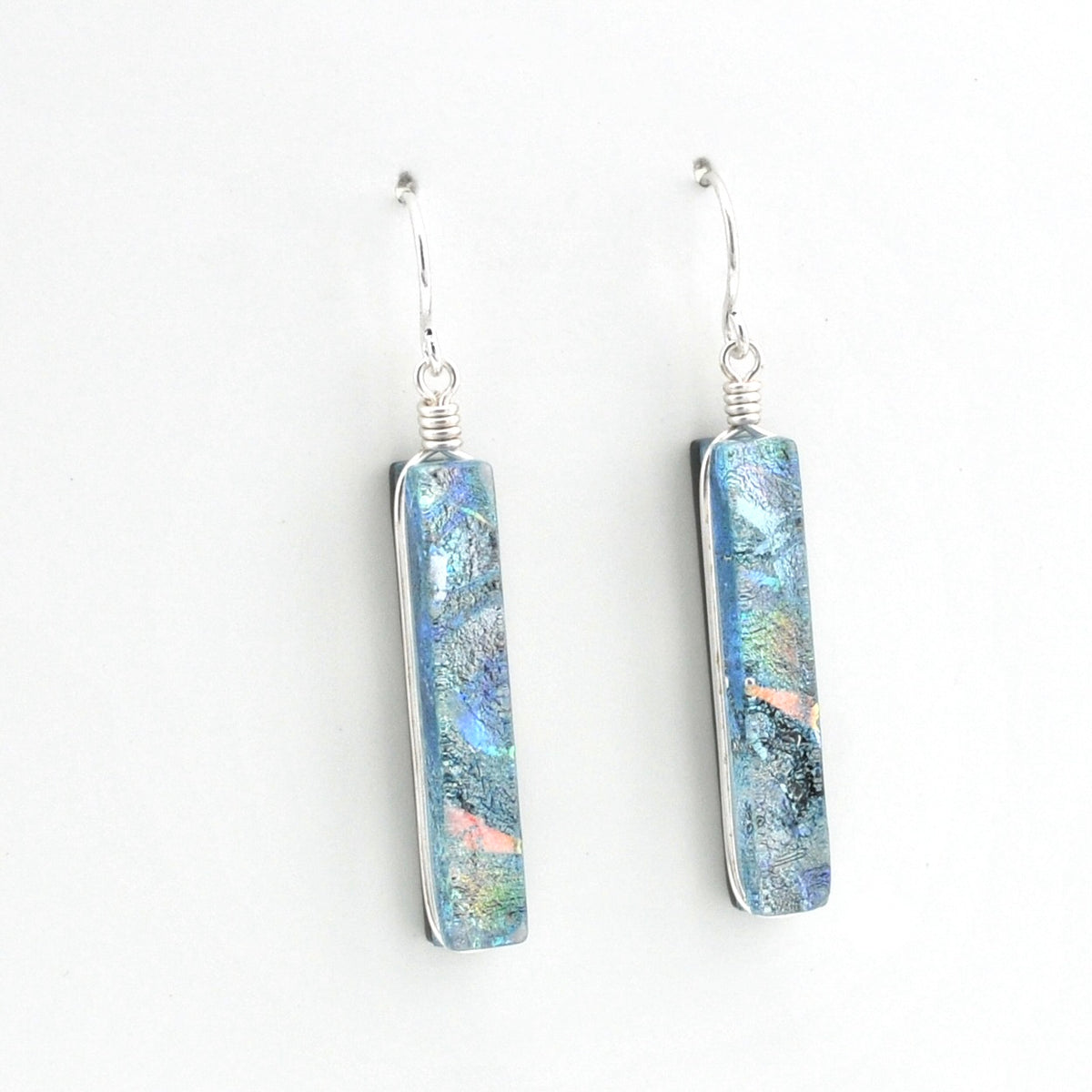 Alternate Silver Dichroic Glass Silver Rectangular Earrings