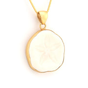 Gold pendant necklace on a white background