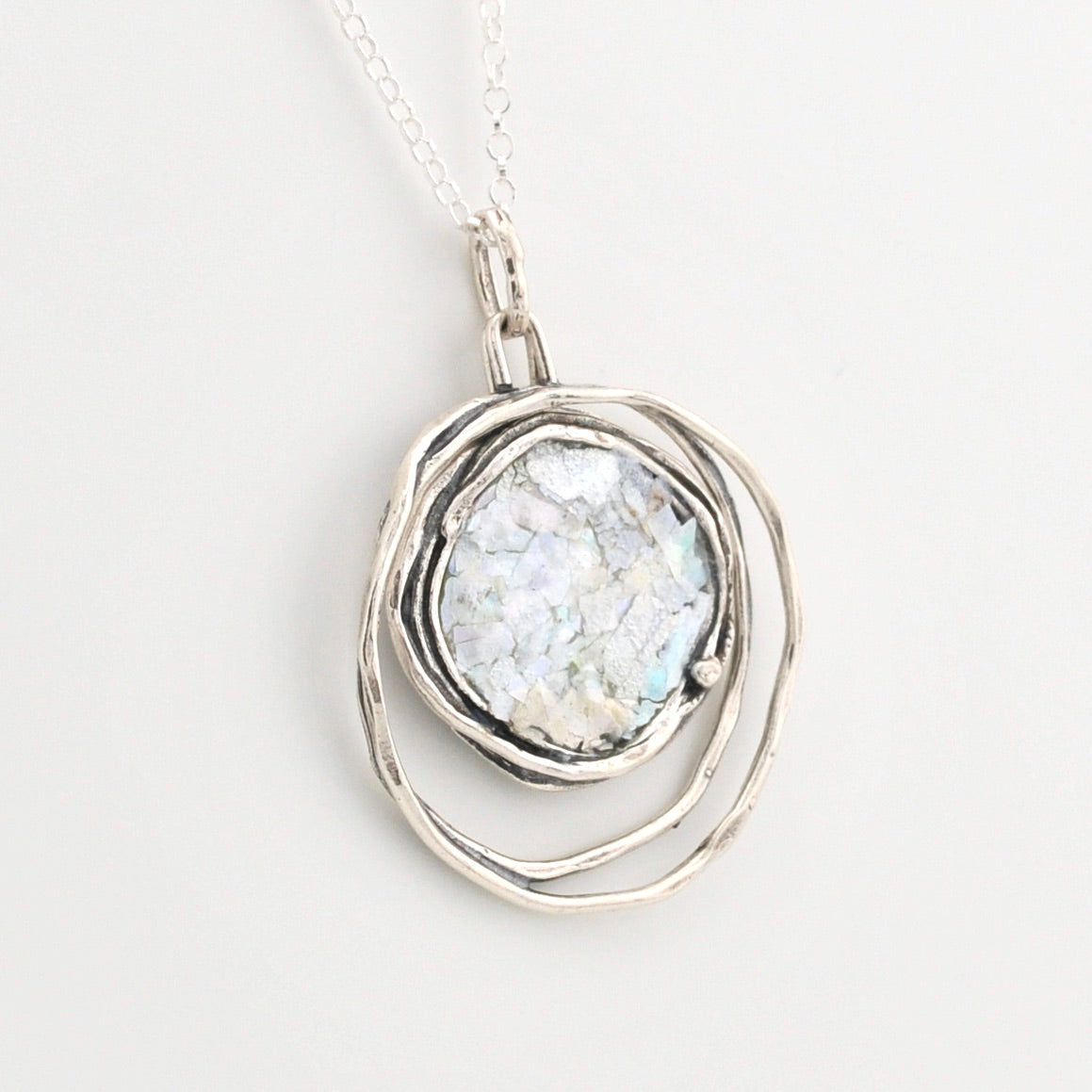 Alternate View Silver Ancient Roman Glass Double Circle Necklace