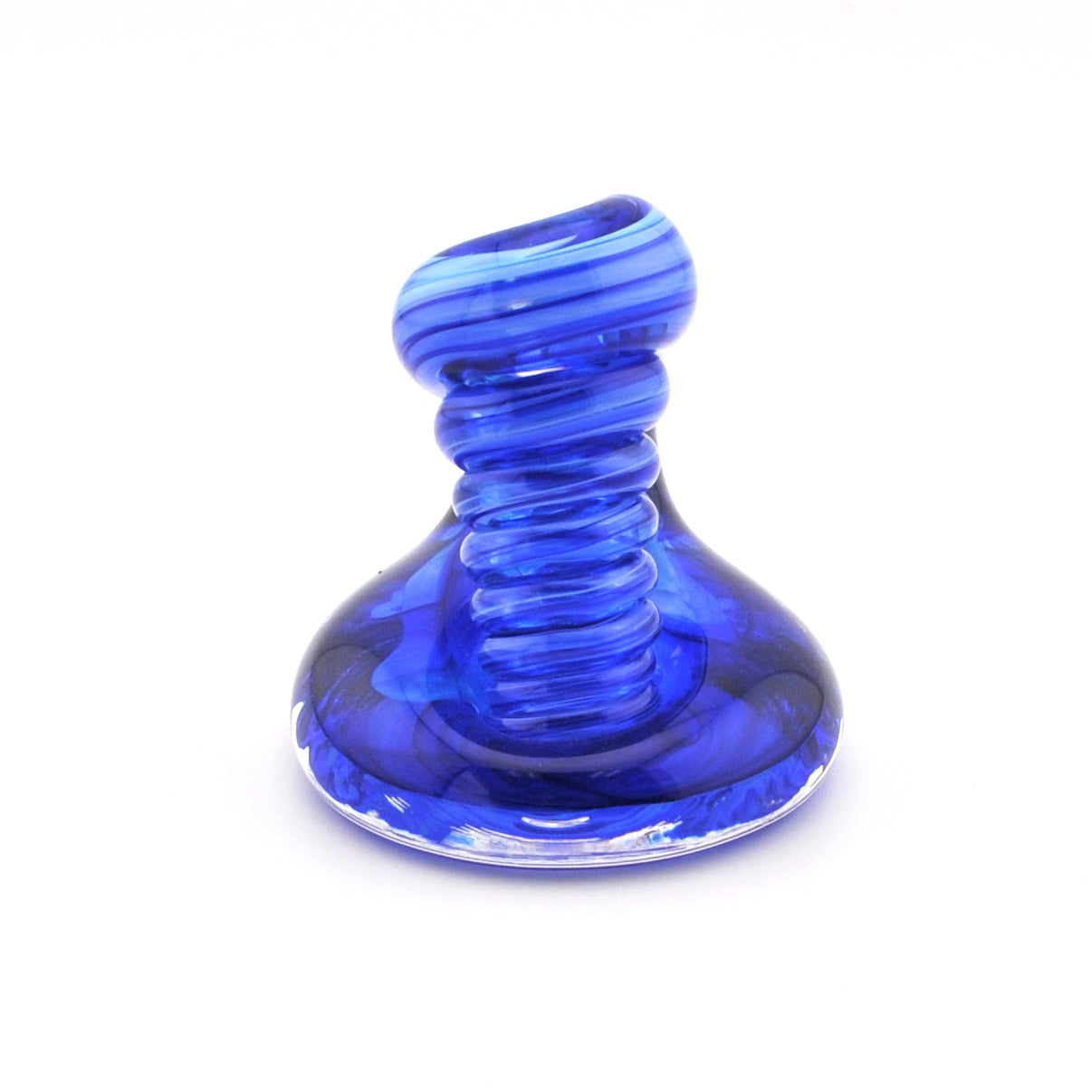 Blue glass object on a white background