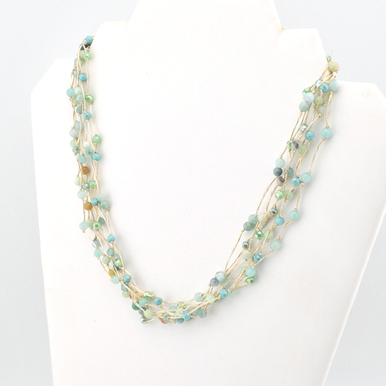 Alternate View Aqua Multi Strand Beaded Silk Necklace