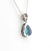Alternate View Blue Topaz 7x10mm Tear Bali Necklace