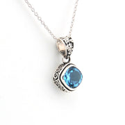 Alternate View Blue Topaz 8mm Offset Square Bali Necklace