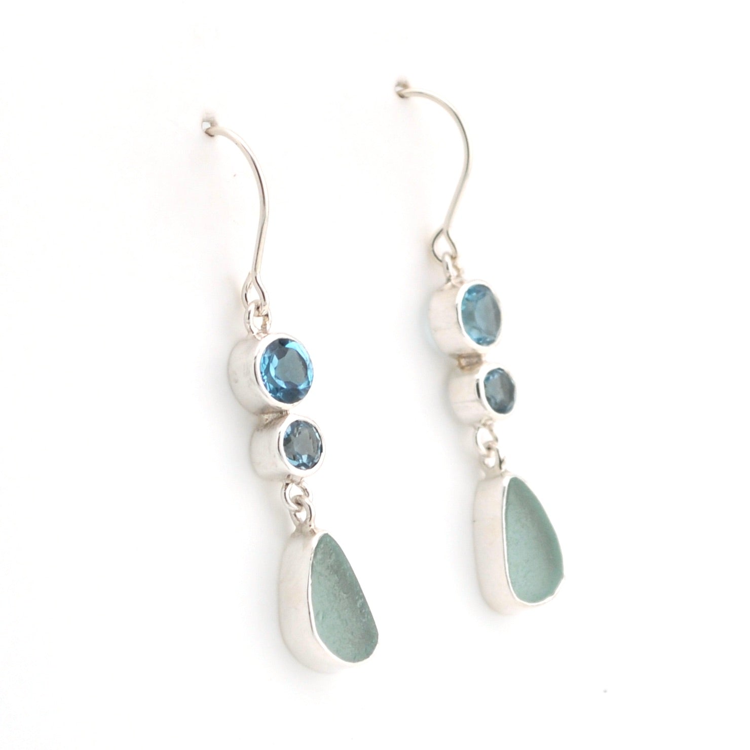 Alternate View Blue Topaz Aqua Sea Glass Earrings