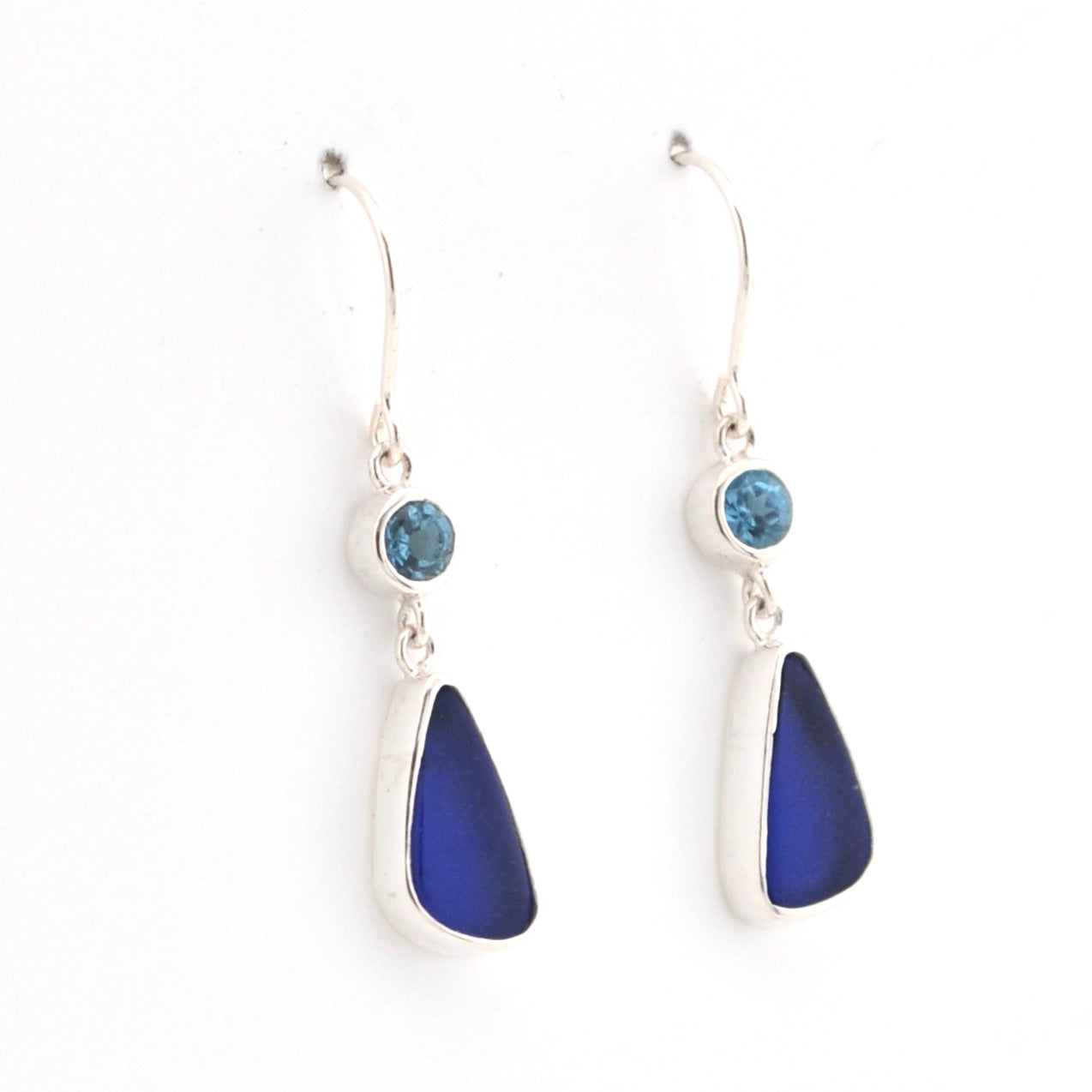 Alternate View Blue Topaz Cobalt Sea Glass Earrings
