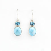 Pair of earrings with blue stones on a white background