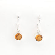Silver Citrine 7mm Round Dangle Earrings on white background