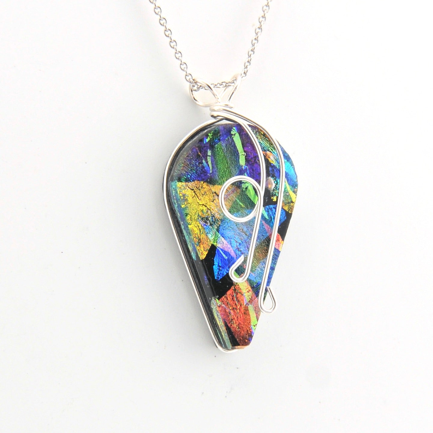 Colorful pendant necklace on a white background