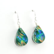 Alternate View Dichroic Glass Green Rainbow Lotus Dangle Earrings