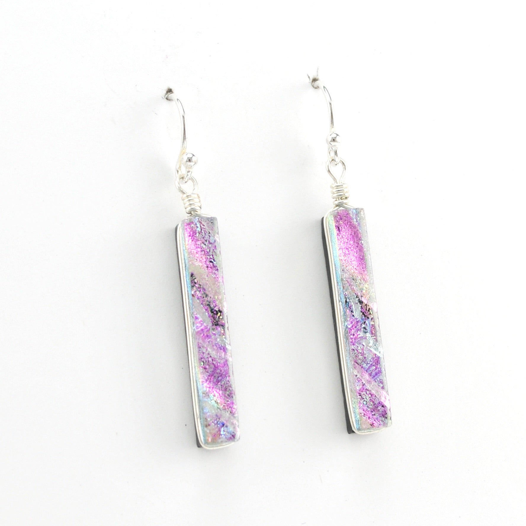 Alternate View Dichroic Glass Pink Rectangular Earring