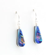 Teardrop-shaped earrings with colorful design on a white background