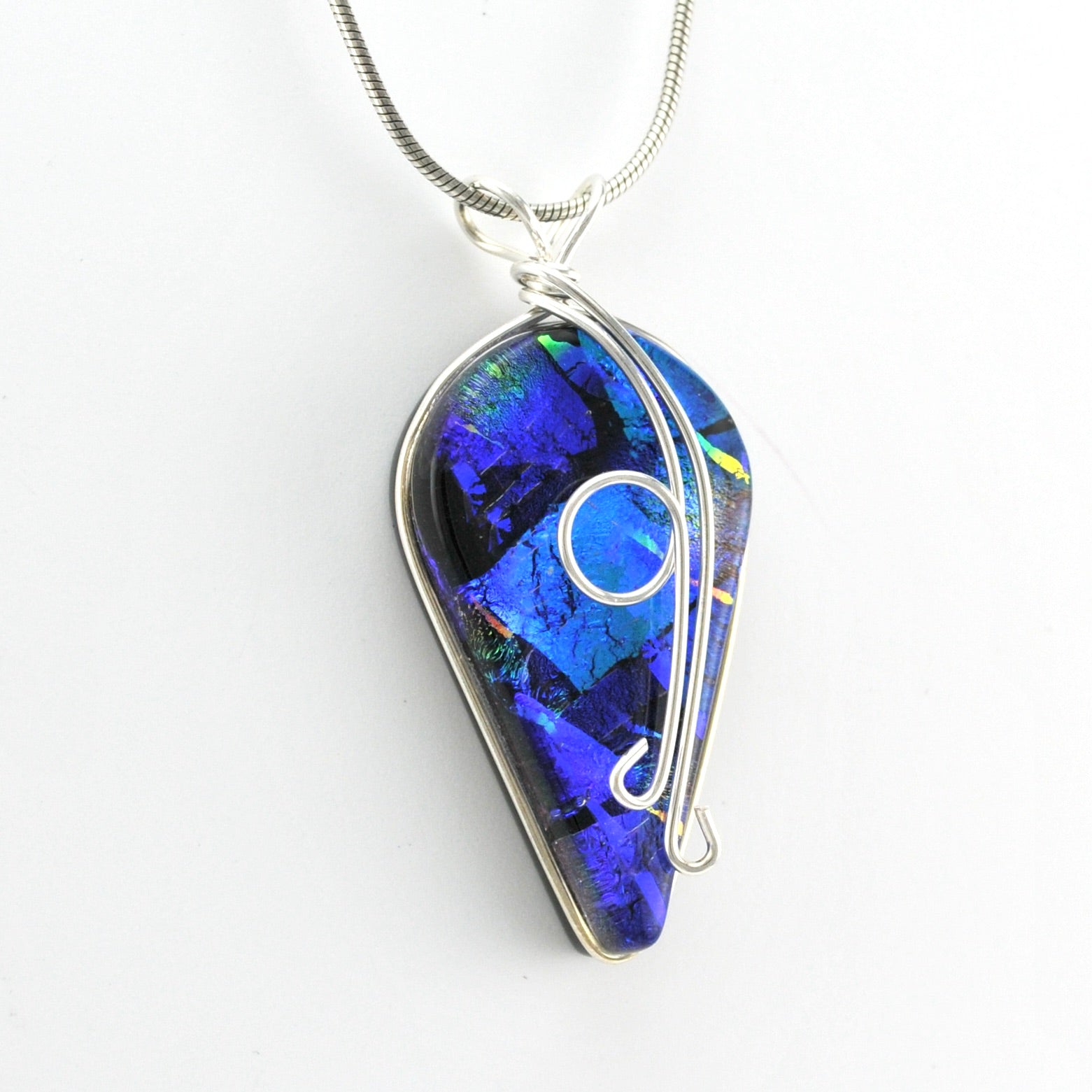 Dichroic Glass Rainbow Blue Wisteria Pendant