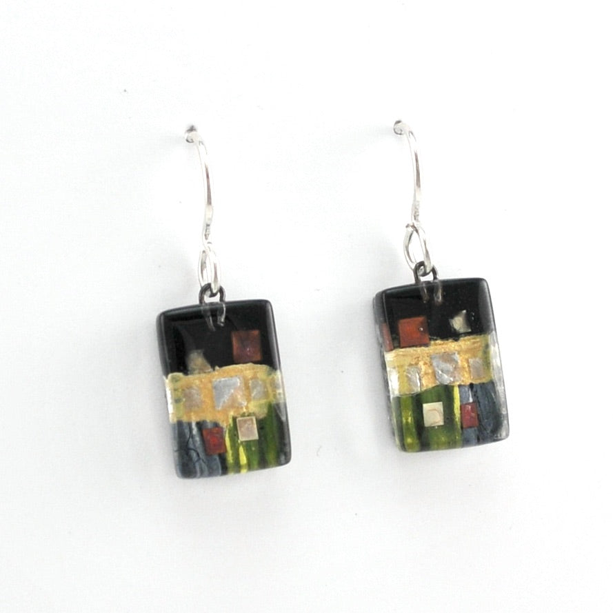 Alternate View Glass Black Golden Phase Earrings