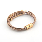 Bracelet with brown leather straps and gold clasp on a white background