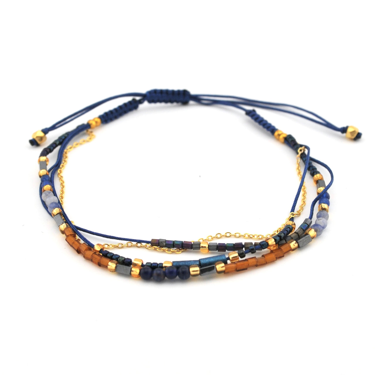 Alternate View Indigo Multi Strand Beaded Sliding Knot Bracelet