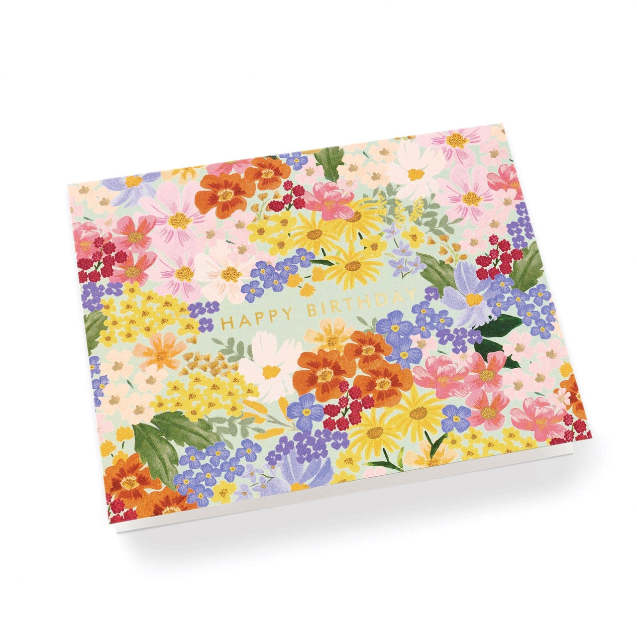 Floral birthday card with colorful flowers on a white background
