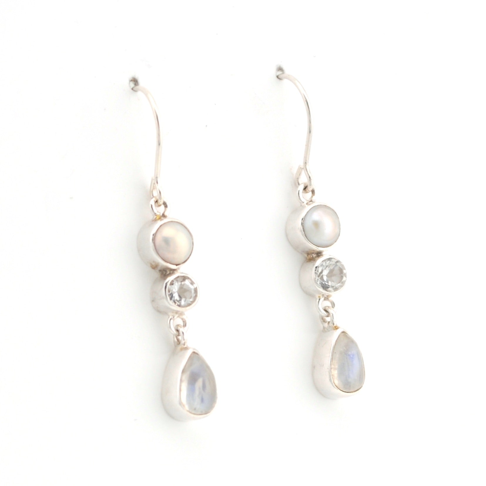 Alternate View Moonstone White Topaz Pearl Dangle Earrings