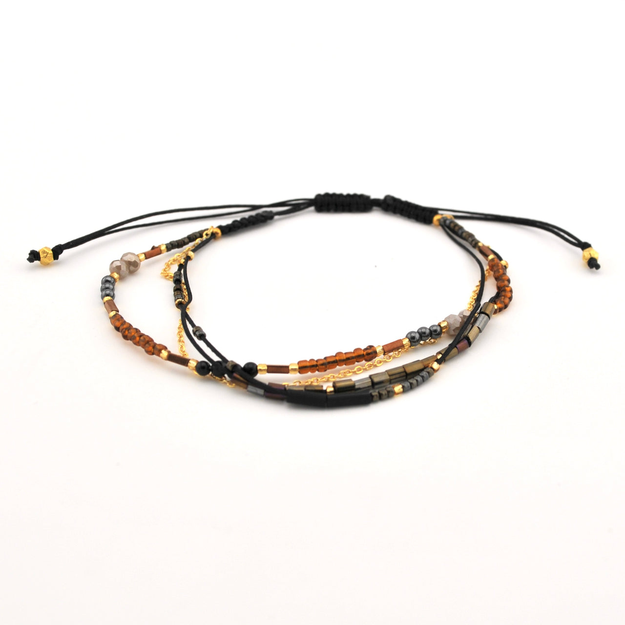 Alternate View Obsidian Multi Strand Beaded Sliding Knot Bracelet