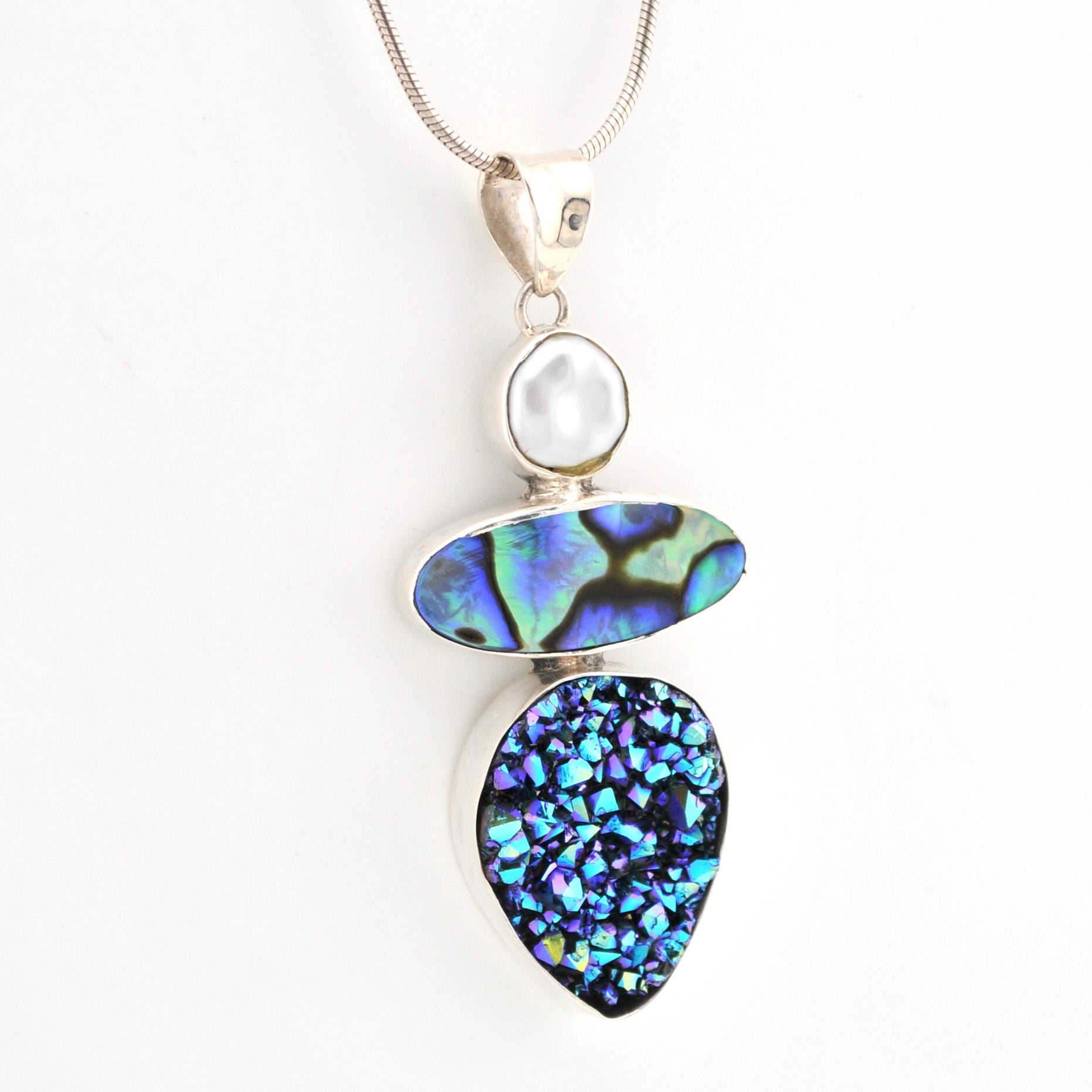 Alternate View Pearl Abalone Druzy Agate Pendant