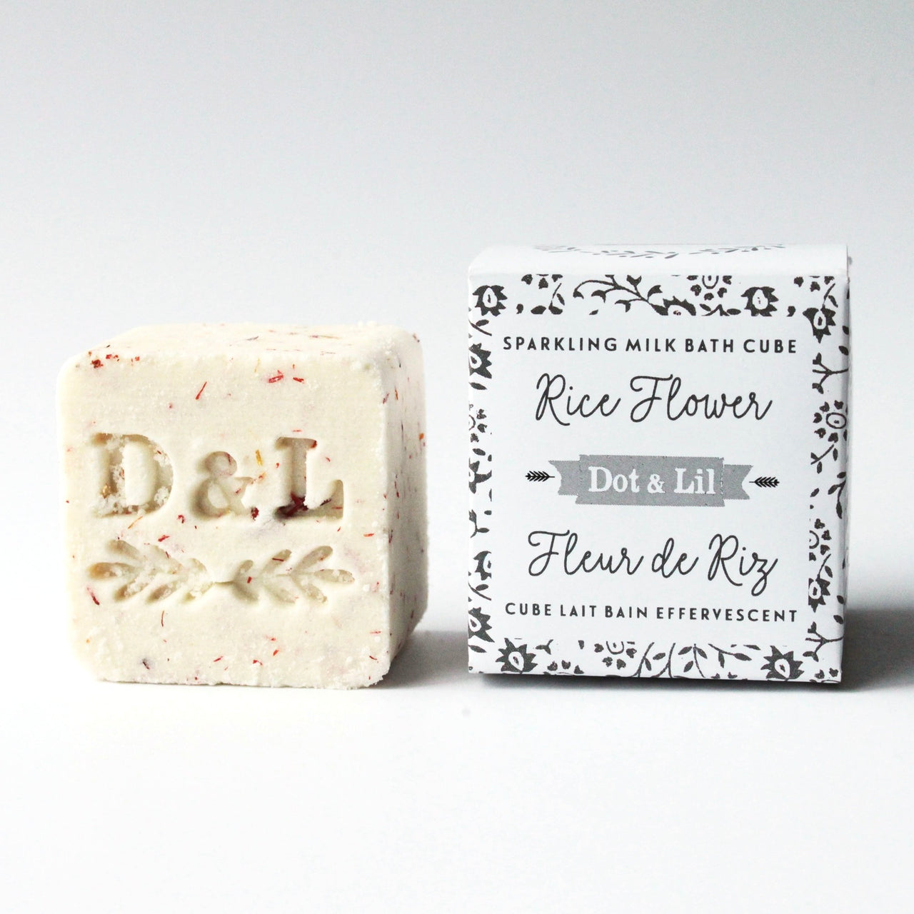 Bath cube with packaging labeled 'Dot & Lil' on a white background